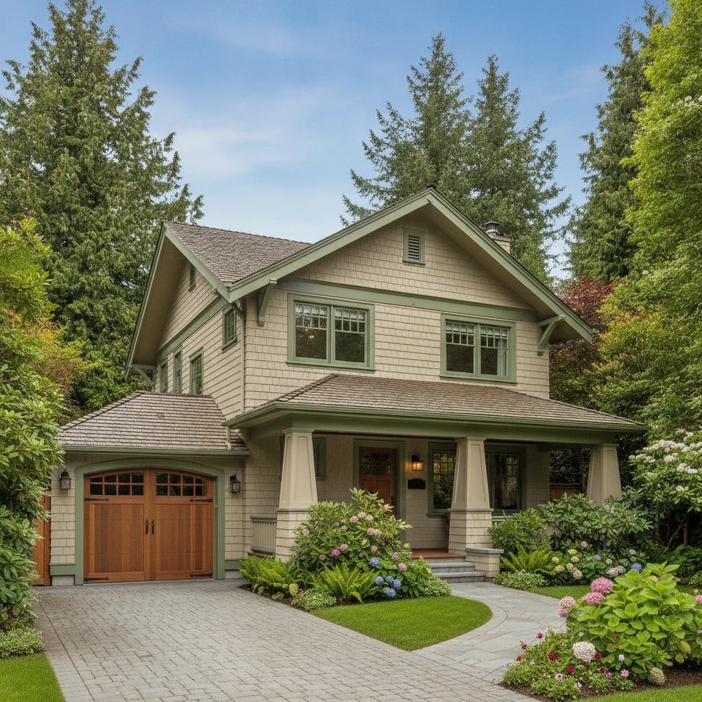 New custom carriage-style garage door on a restored West Point Grey heritage home