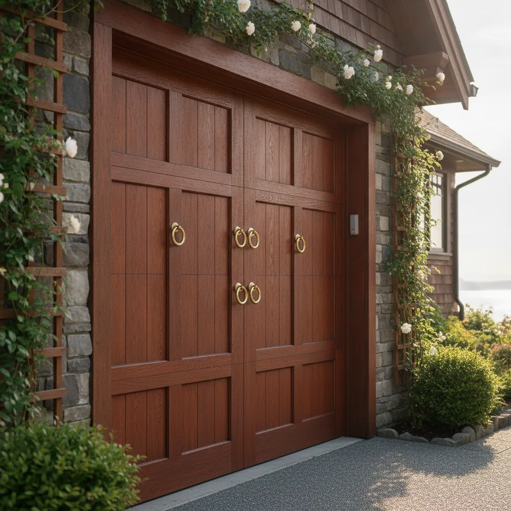 Beautifully restored wooden garage door on a heritage home in Arbutus Ridge